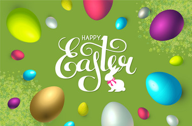 happy easter background with realistic colorful 3d vector image