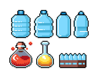 set 8-bit pixel graphics icons isolated vector image