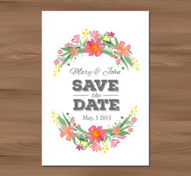 Watercolor Floral Wedding Invitation Vector Image