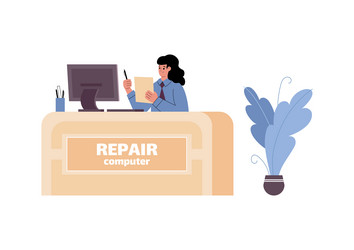 female administrator on reception desk at computer vector image