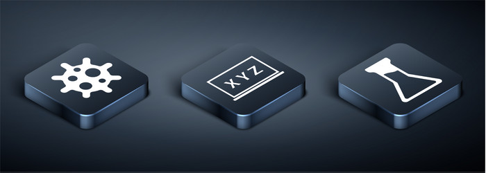 set isometric virus test tube and flask xyz vector image