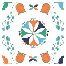 cat folk art quilt square seamless repeat vector