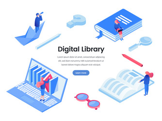 Digital library web banner template vector