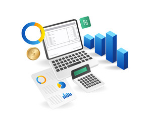 isometric flat 3d concept of computer calculating vector image