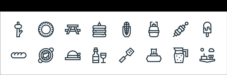 Picnic line icons linear set quality vector