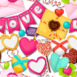 seamless pattern with hearts objects decorations vector image