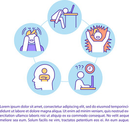 Burnout symptom concept line icons with text vector