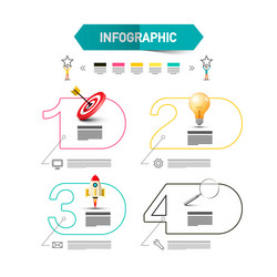 Four steps infographic layout with rocket launch vector