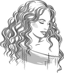 sketch of a beautiful girl with curly hair vector