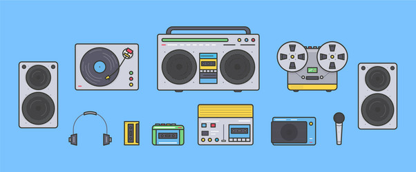 Sound systems retro collection portable player vector