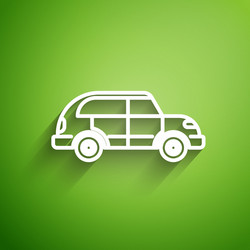 White line hatchback car icon isolated on green vector