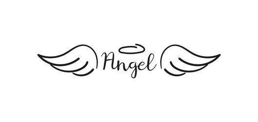 Angels wings with halo hand drawn feather Vector Image