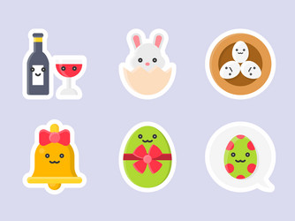 easter flat sticker icon set vector