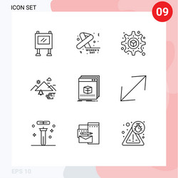 Editable line pack 9 simple outlines vector