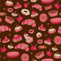 seamless pattern with different types of pastries vector image