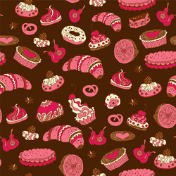 seamless pattern with different types of pastries vector