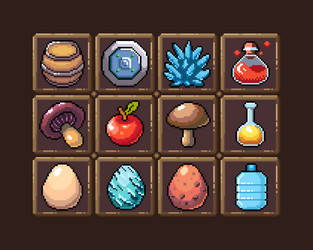 set 8-bit pixel graphics icons isolated vector image