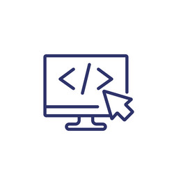 Coding line icon with code on screen vector