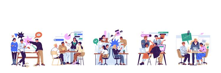 concept set of employees discussing business vector image