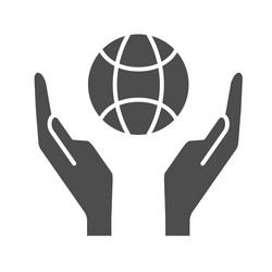 globe in palms solid icon save earth concept two vector image
