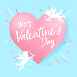 happy valentine day heart shape and cupid vector