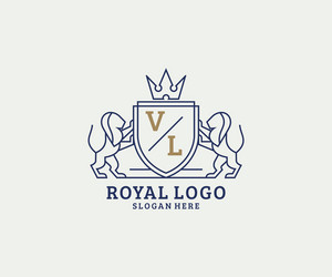 initial vl letter lion royal luxury logo template vector