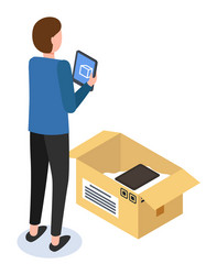 unpacking parcel with electronic gadgets man vector