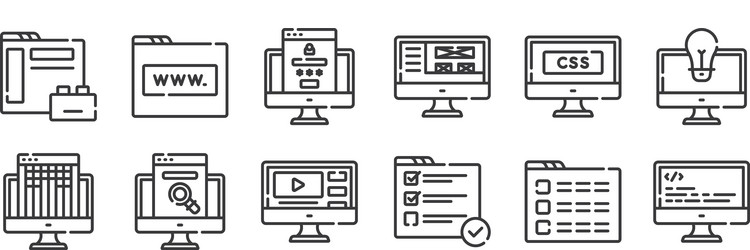 12 set linear web development icons thin vector image