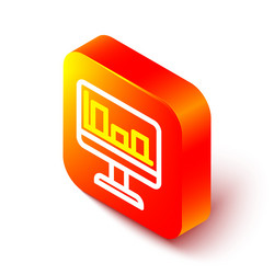 isometric line computer monitor with graph chart vector image