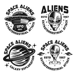 Retro Alien & UFO Badges Vector Image