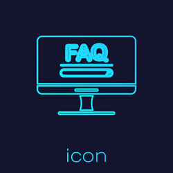 turquoise line computer monitor with text faq vector image