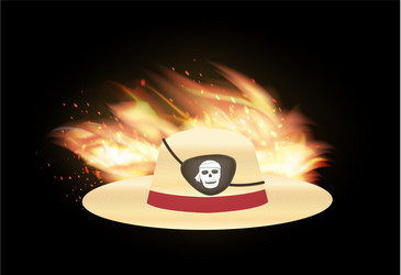 Straw hat with pirate eye patch fire vector