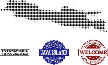 welcome collage of halftone map java island vector image
