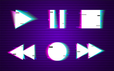 glitch set of buttons minimal design play vector image