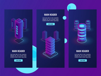 isometric set vertical banner servr room data vector