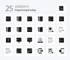 programming and coding 25 solid glyph icon pack vector image