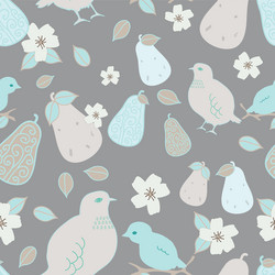 Partridge birds and pear blossom seamless vector