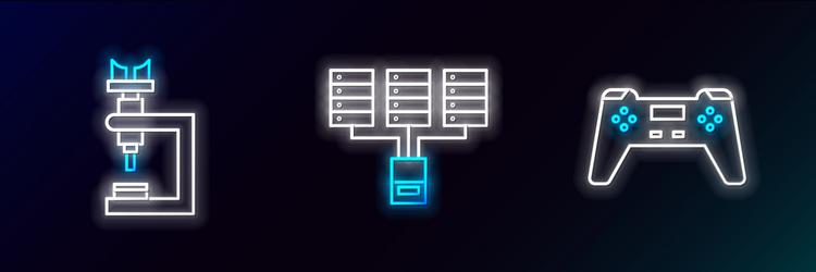 set line gamepad microscope and server data web vector image