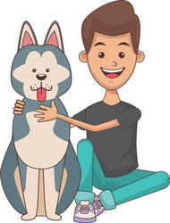 boy with cute dog vector