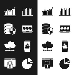 Set laptop with password server shield pie chart vector