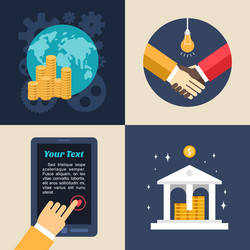 set of flat design business global economics bank vector