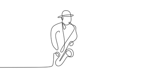 Continuous line drawing of jazz music vector