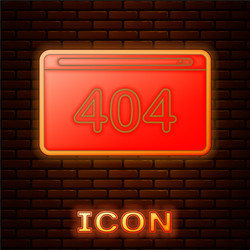 glowing neon page with a 404 error icon isolated vector image