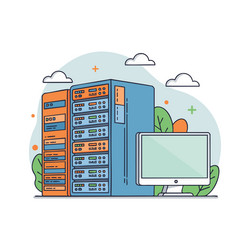 server rack and desktop computer technology data vector image