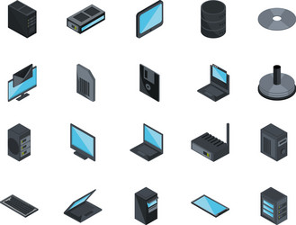 Technology hardware device computer icons set vector