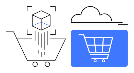 digital shopping concept with 3d object and cloud vector image