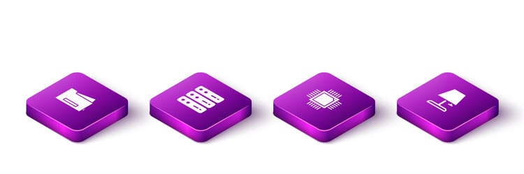 set isometric printer server data web hosting vector image
