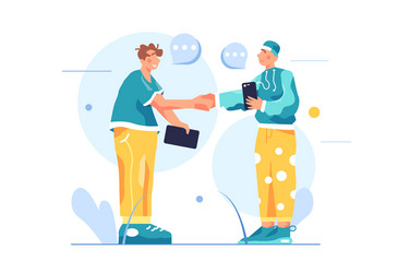 Two guys shake hands and make a deal vector