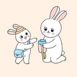 Cute Mother and Baby Rabbit School Scene Vector Image