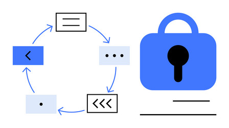 digital security workflow with lock and circular vector image